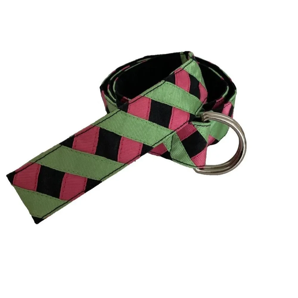 Vintage 80s Womens Grosgrain Ribbon Belt Criss Cross Double D-Rings Colorful NEW